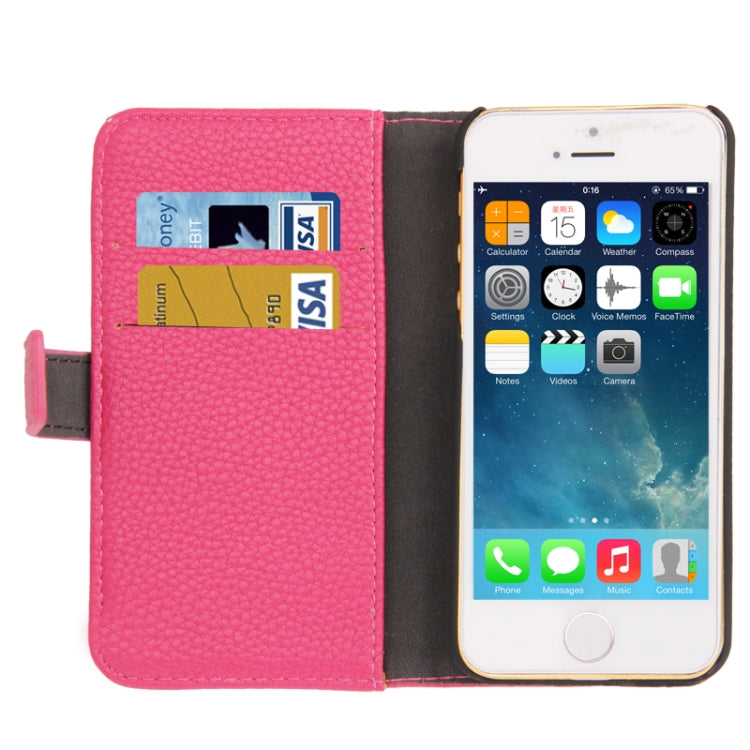 Litchi Texture PU Leather Case with Credit Card Slots & Holder for iPhone 5 & 5s & SE & SE