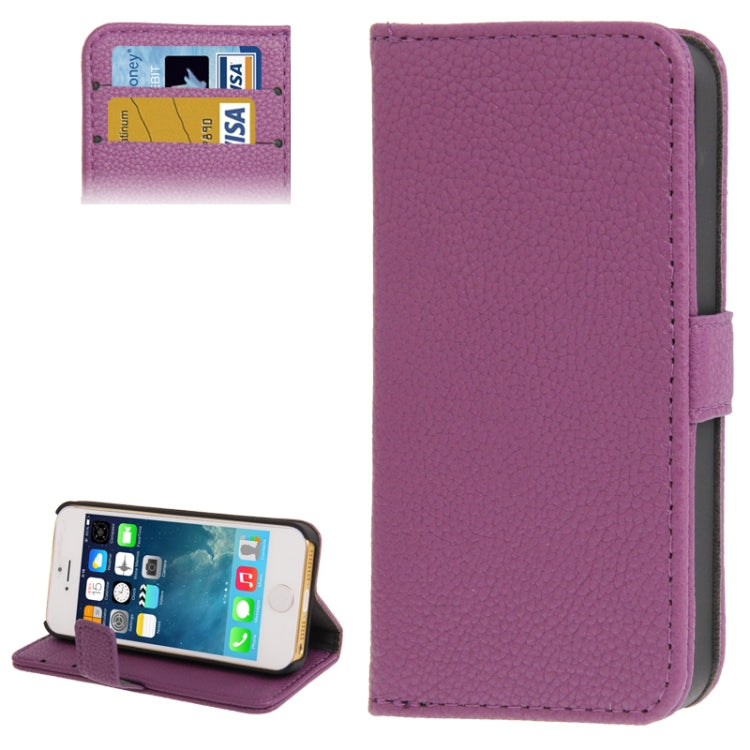 Litchi Texture PU Leather Case with Credit Card Slots & Holder for iPhone 5 & 5s & SE & SE
