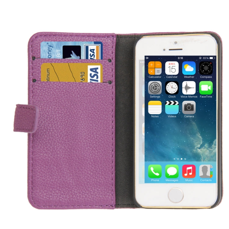 Litchi Texture PU Leather Case with Credit Card Slots & Holder for iPhone 5 & 5s & SE & SE