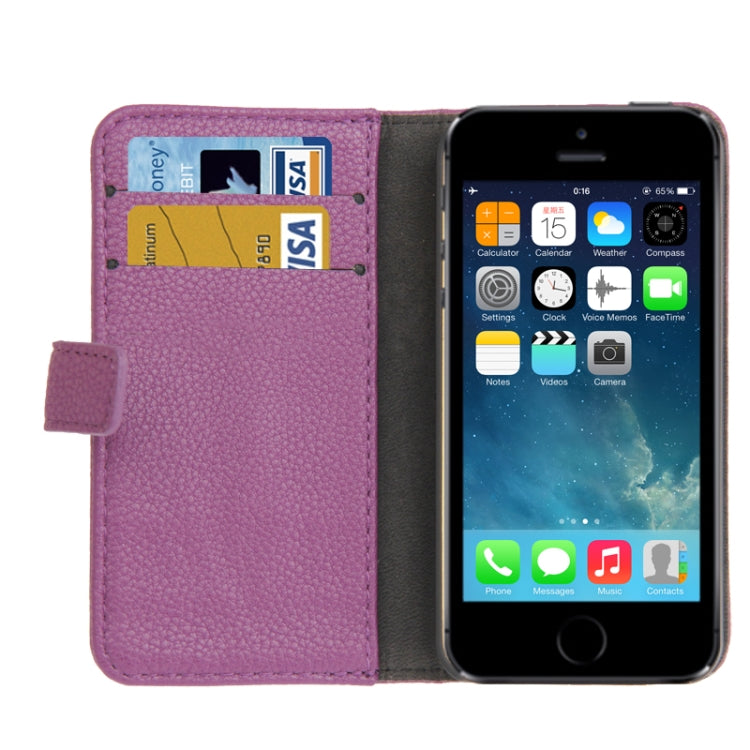 Litchi Texture PU Leather Case with Credit Card Slots & Holder for iPhone 5 & 5s & SE & SE