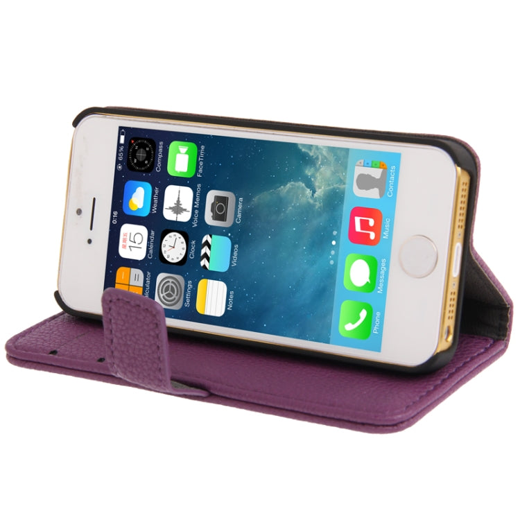Litchi Texture PU Leather Case with Credit Card Slots & Holder for iPhone 5 & 5s & SE & SE