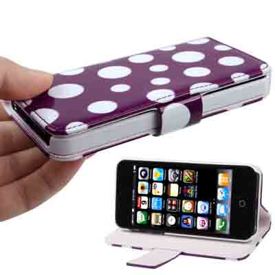 Dot Pattern Leather Case with Holder for iPhone 5