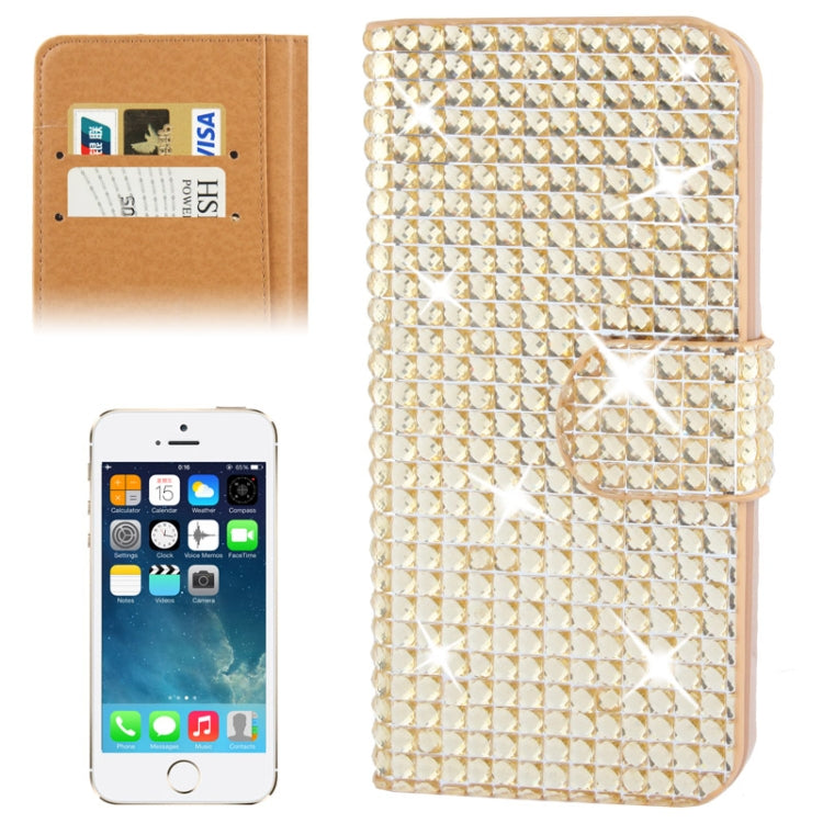 Rubbery Diamond Encrusted Horizontal Flip Leather Case with Credit Card Slots for iPhone 5 & 5s & SE & SE