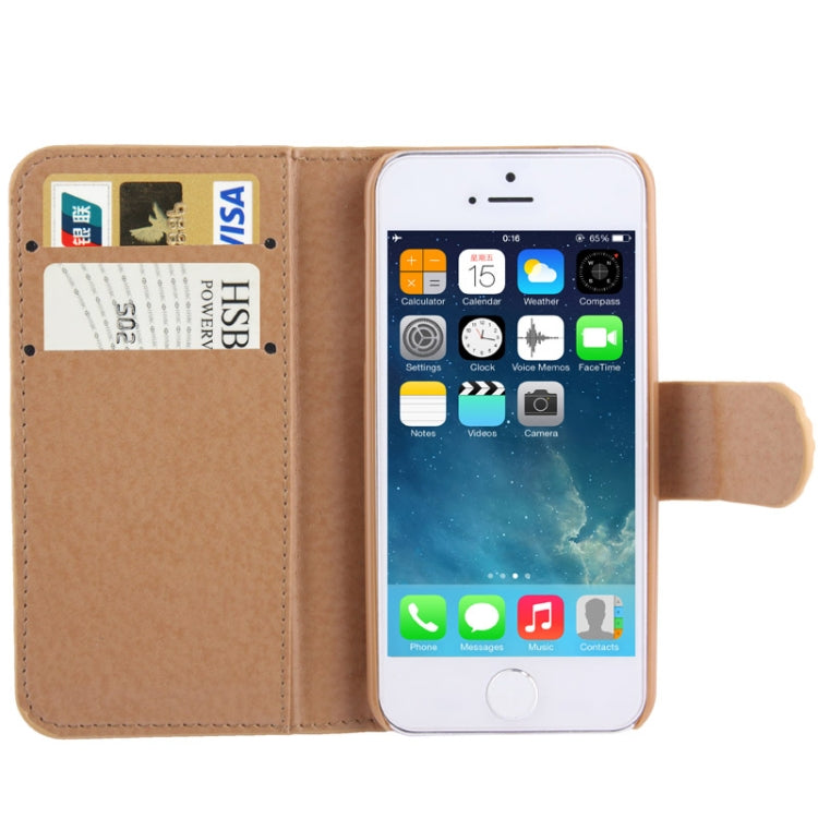 Rubbery Diamond Encrusted Horizontal Flip Leather Case with Credit Card Slots for iPhone 5 & 5s & SE & SE