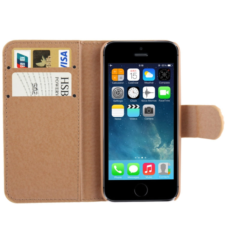Rubbery Diamond Encrusted Horizontal Flip Leather Case with Credit Card Slots for iPhone 5 & 5s & SE & SE