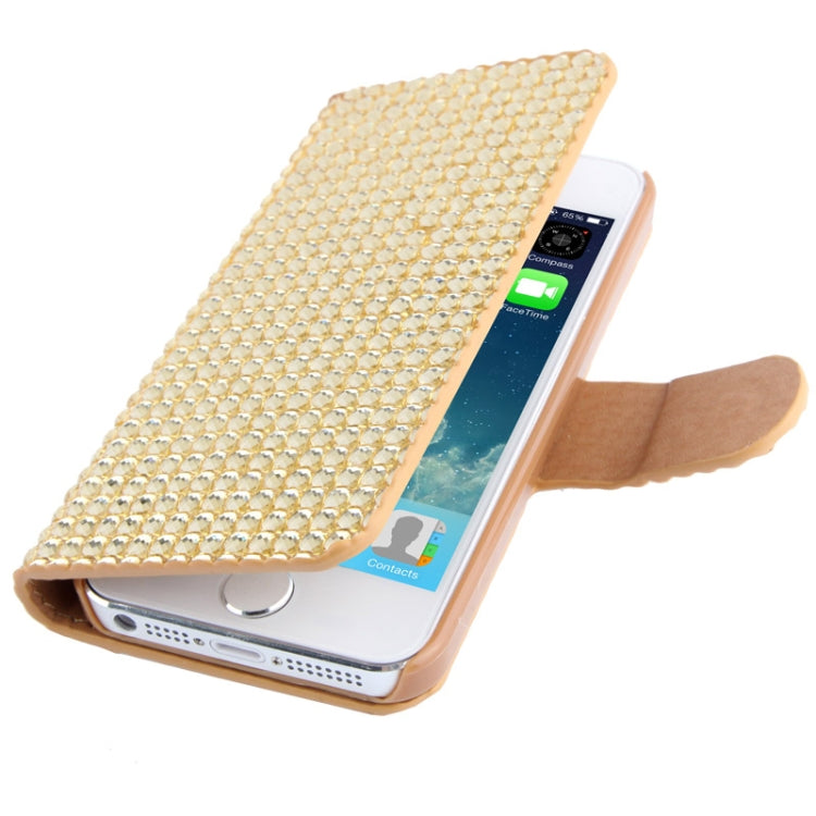 Rubbery Diamond Encrusted Horizontal Flip Leather Case with Credit Card Slots for iPhone 5 & 5s & SE & SE