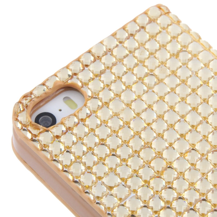 Rubbery Diamond Encrusted Horizontal Flip Leather Case with Credit Card Slots for iPhone 5 & 5s & SE & SE