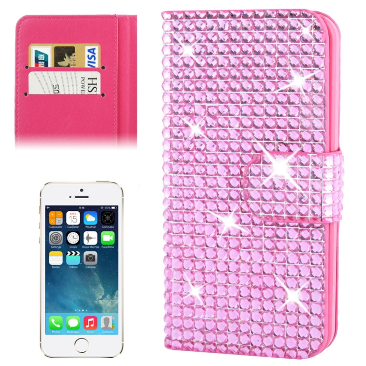 Rubbery Diamond Encrusted Horizontal Flip Leather Case with Credit Card Slots for iPhone 5 & 5s & SE & SE