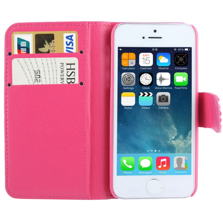 Rubbery Diamond Encrusted Horizontal Flip Leather Case with Credit Card Slots for iPhone 5 & 5s & SE & SE