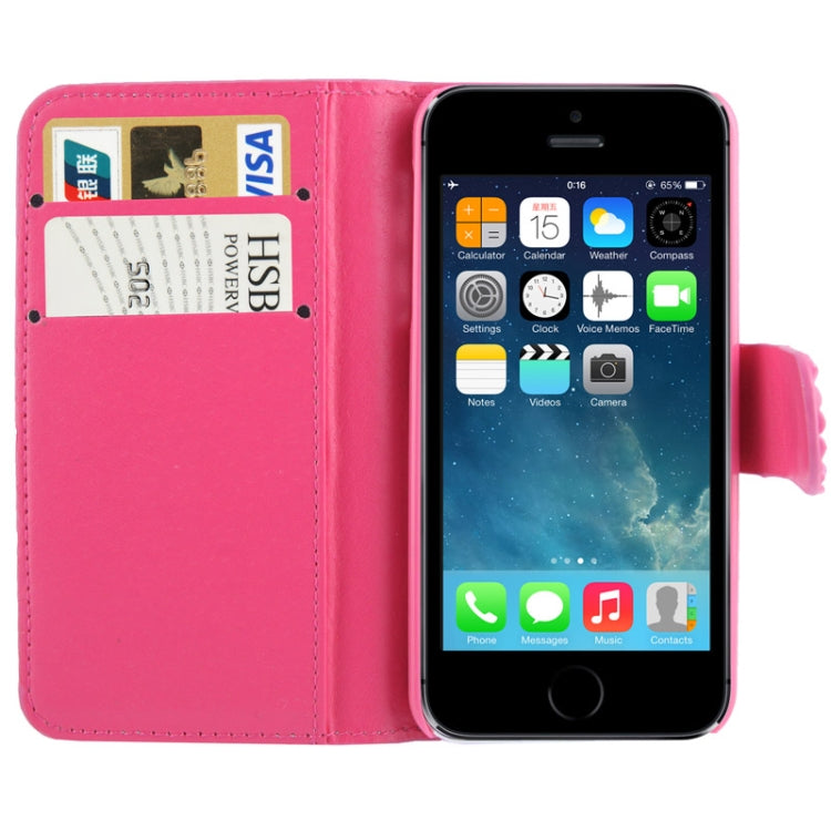 Rubbery Diamond Encrusted Horizontal Flip Leather Case with Credit Card Slots for iPhone 5 & 5s & SE & SE