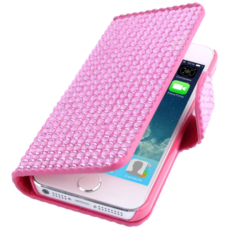 Rubbery Diamond Encrusted Horizontal Flip Leather Case with Credit Card Slots for iPhone 5 & 5s & SE & SE