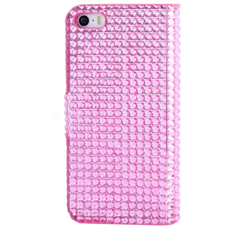 Rubbery Diamond Encrusted Horizontal Flip Leather Case with Credit Card Slots for iPhone 5 & 5s & SE & SE