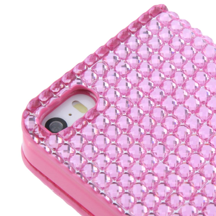 Rubbery Diamond Encrusted Horizontal Flip Leather Case with Credit Card Slots for iPhone 5 & 5s & SE & SE