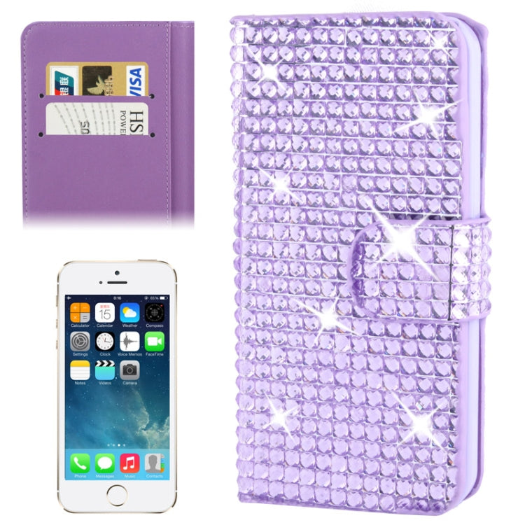 Rubbery Diamond Encrusted Horizontal Flip Leather Case with Credit Card Slots for iPhone 5 & 5s & SE & SE