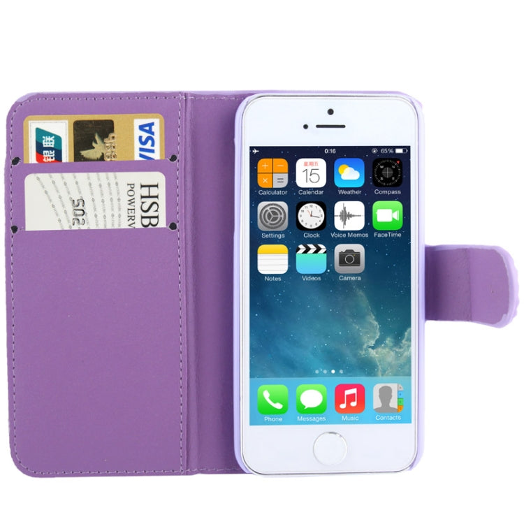 Rubbery Diamond Encrusted Horizontal Flip Leather Case with Credit Card Slots for iPhone 5 & 5s & SE & SE