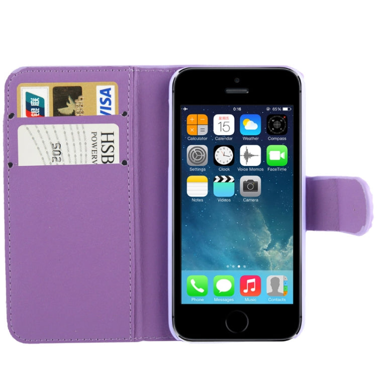Rubbery Diamond Encrusted Horizontal Flip Leather Case with Credit Card Slots for iPhone 5 & 5s & SE & SE