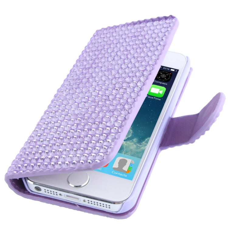 Rubbery Diamond Encrusted Horizontal Flip Leather Case with Credit Card Slots for iPhone 5 & 5s & SE & SE