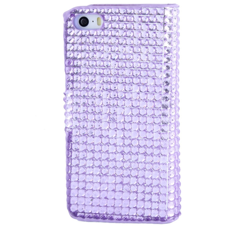 Rubbery Diamond Encrusted Horizontal Flip Leather Case with Credit Card Slots for iPhone 5 & 5s & SE & SE