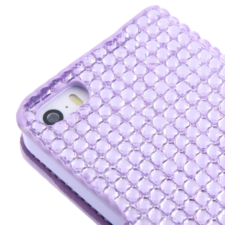 Rubbery Diamond Encrusted Horizontal Flip Leather Case with Credit Card Slots for iPhone 5 & 5s & SE & SE