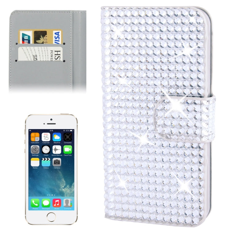 Rubbery Diamond Encrusted Horizontal Flip Leather Case with Credit Card Slots for iPhone 5 & 5s & SE & SE