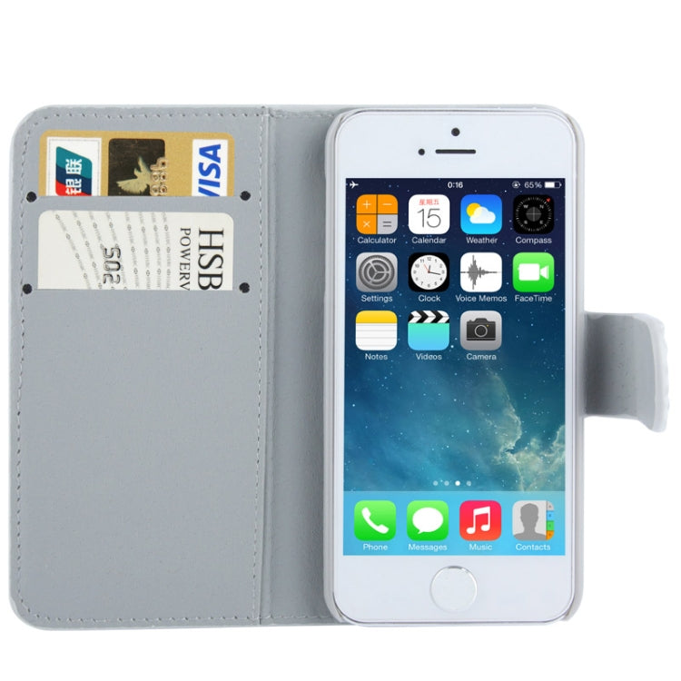 Rubbery Diamond Encrusted Horizontal Flip Leather Case with Credit Card Slots for iPhone 5 & 5s & SE & SE