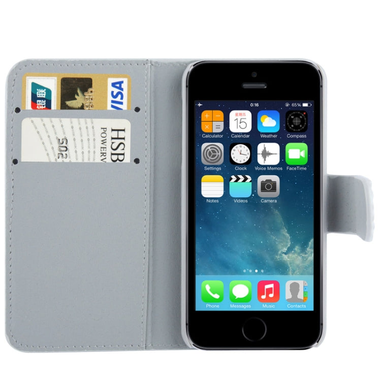 Rubbery Diamond Encrusted Horizontal Flip Leather Case with Credit Card Slots for iPhone 5 & 5s & SE & SE