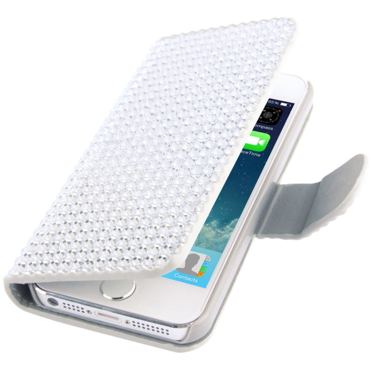Rubbery Diamond Encrusted Horizontal Flip Leather Case with Credit Card Slots for iPhone 5 & 5s & SE & SE