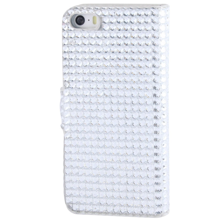 Rubbery Diamond Encrusted Horizontal Flip Leather Case with Credit Card Slots for iPhone 5 & 5s & SE & SE