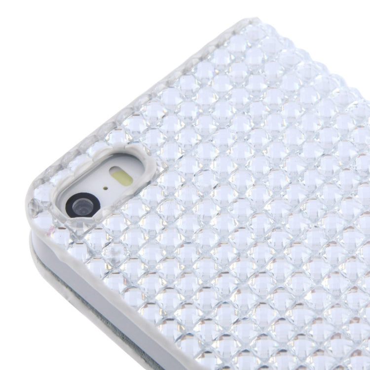 Rubbery Diamond Encrusted Horizontal Flip Leather Case with Credit Card Slots for iPhone 5 & 5s & SE & SE