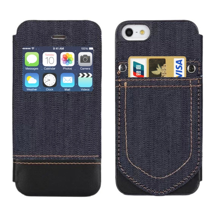 Jeans Style Horizontal Flip Leather Case with Credit Card Slots & Call Display ID for iPhone 5 & 5s & SE & SE