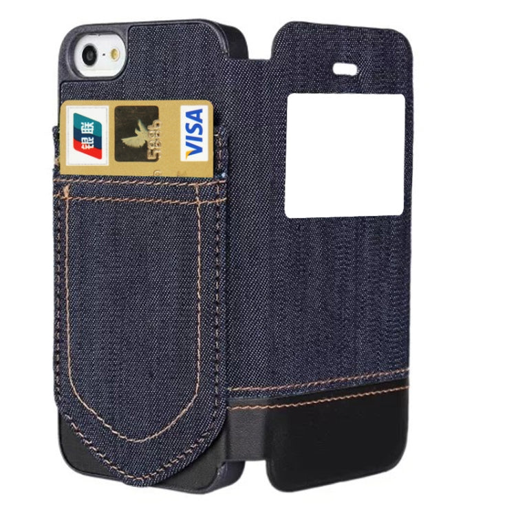 Jeans Style Horizontal Flip Leather Case with Credit Card Slots & Call Display ID for iPhone 5 & 5s & SE & SE