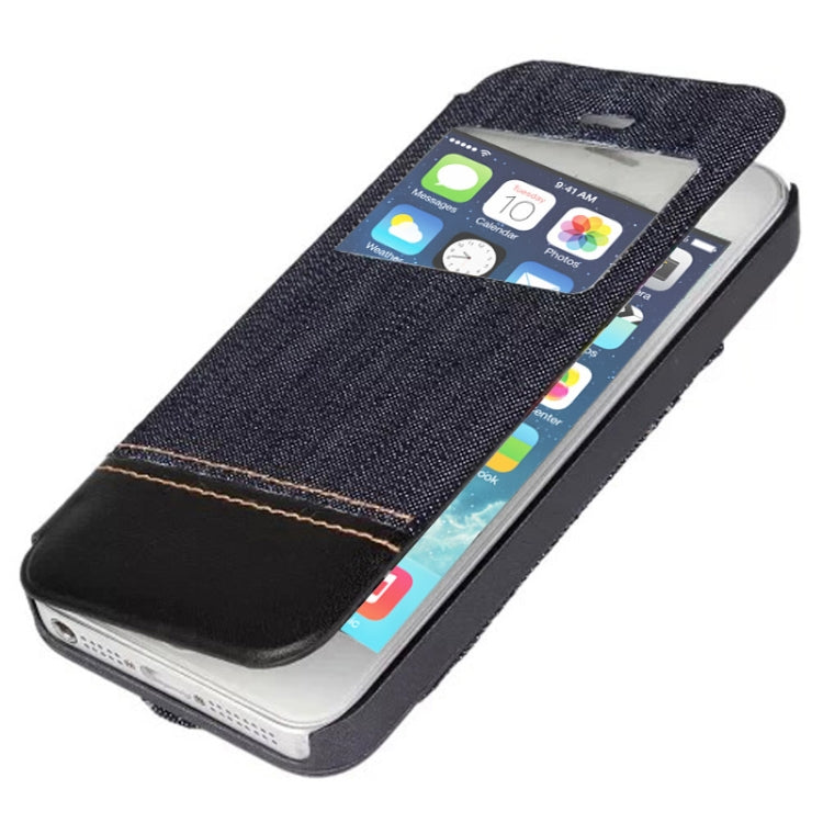 Jeans Style Horizontal Flip Leather Case with Credit Card Slots & Call Display ID for iPhone 5 & 5s & SE & SE