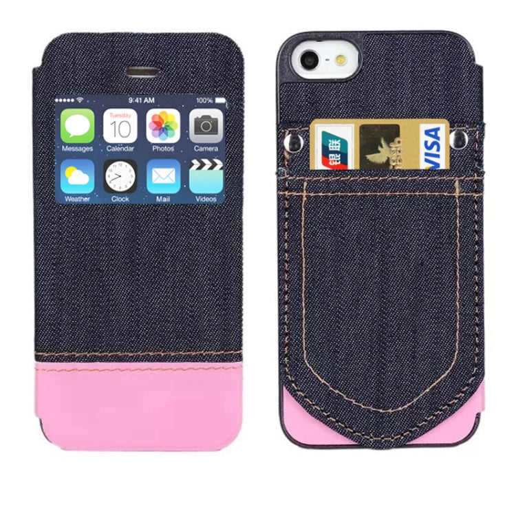 Jeans Style Horizontal Flip Leather Case with Credit Card Slots & Call Display ID for iPhone 5 & 5s & SE & SE