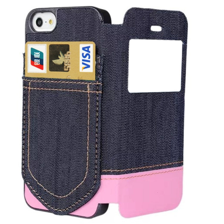 Jeans Style Horizontal Flip Leather Case with Credit Card Slots & Call Display ID for iPhone 5 & 5s & SE & SE