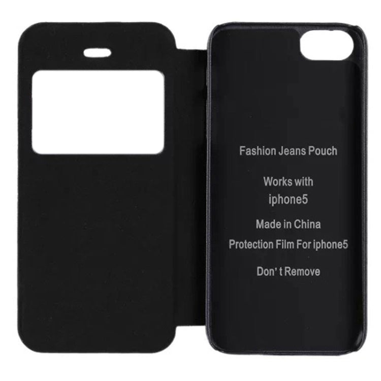 Jeans Style Horizontal Flip Leather Case with Credit Card Slots & Call Display ID for iPhone 5 & 5s & SE & SE