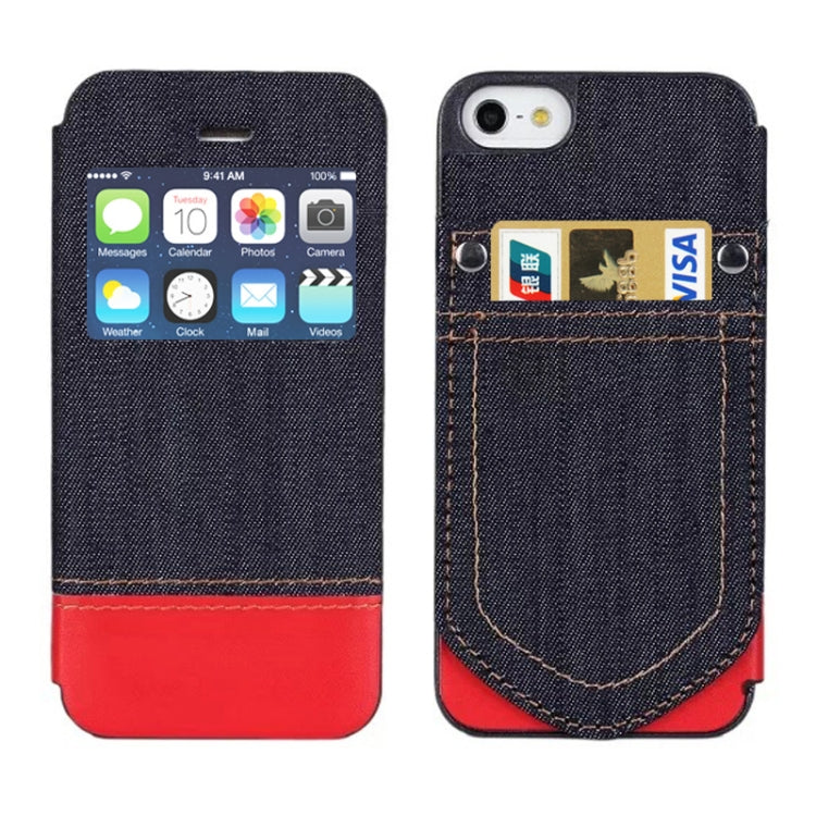Jeans Style Horizontal Flip Leather Case with Credit Card Slots & Call Display ID for iPhone 5 & 5s & SE & SE