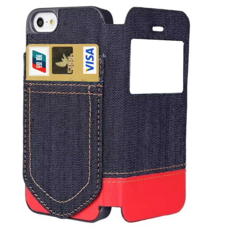 Jeans Style Horizontal Flip Leather Case with Credit Card Slots & Call Display ID for iPhone 5 & 5s & SE & SE