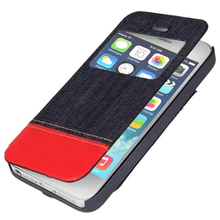 Jeans Style Horizontal Flip Leather Case with Credit Card Slots & Call Display ID for iPhone 5 & 5s & SE & SE