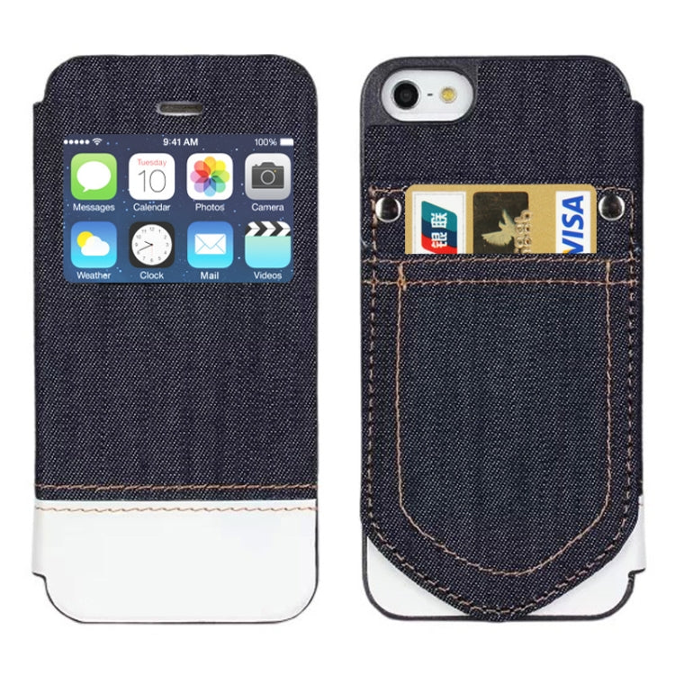 Jeans Style Horizontal Flip Leather Case with Credit Card Slots & Call Display ID for iPhone 5 & 5s & SE & SE