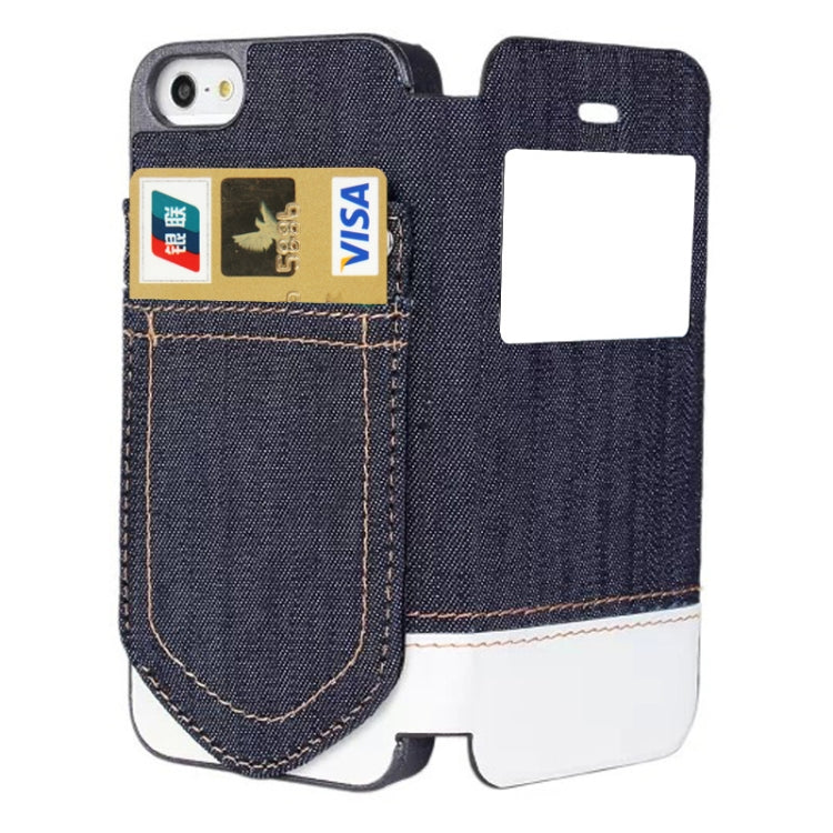Jeans Style Horizontal Flip Leather Case with Credit Card Slots & Call Display ID for iPhone 5 & 5s & SE & SE