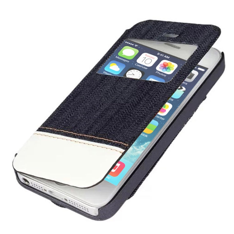 Jeans Style Horizontal Flip Leather Case with Credit Card Slots & Call Display ID for iPhone 5 & 5s & SE & SE