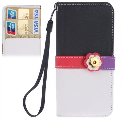 Plum Flower Button Flip Leather Wallet Case Cover with Credit Card Slot & Lanyard for iPhone 5 & 5s & SE