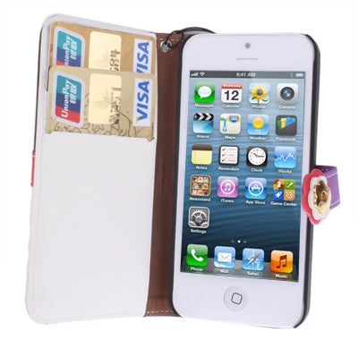 Plum Flower Button Flip Leather Wallet Case Cover with Credit Card Slot & Lanyard for iPhone 5 & 5s & SE