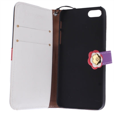 Plum Flower Button Flip Leather Wallet Case Cover with Credit Card Slot & Lanyard for iPhone 5 & 5s & SE