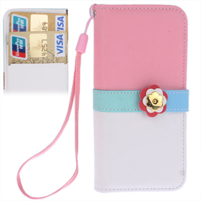 Plum Flower Button Flip Leather Wallet Case Cover with Credit Card Slot & Lanyard for iPhone 5 & 5s & SE