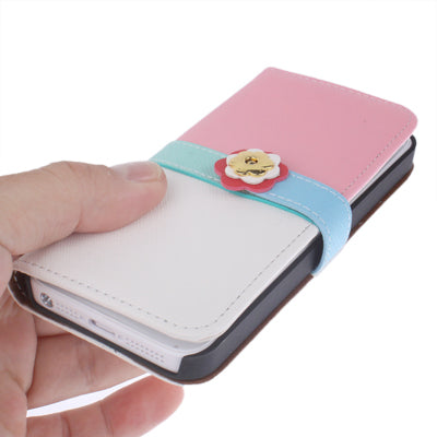 Plum Flower Button Flip Leather Wallet Case Cover with Credit Card Slot & Lanyard for iPhone 5 & 5s & SE