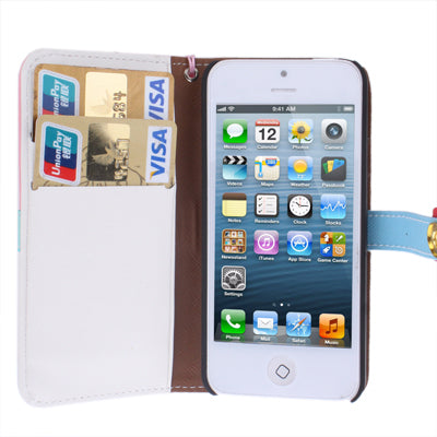 Plum Flower Button Flip Leather Wallet Case Cover with Credit Card Slot & Lanyard for iPhone 5 & 5s & SE