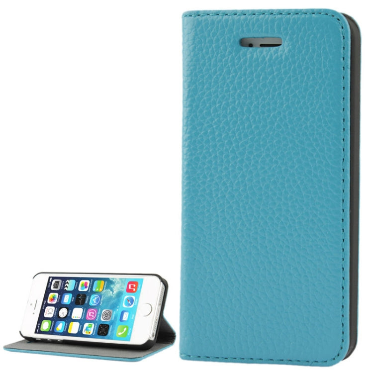 Litchi Texture Flip Top-grain Genuine Leather Case with Holder for iPhone 5 & 5s & SE & SE