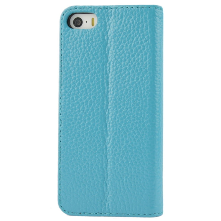 Litchi Texture Flip Top-grain Genuine Leather Case with Holder for iPhone 5 & 5s & SE & SE