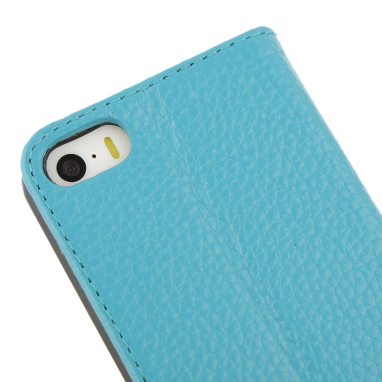 Litchi Texture Flip Top-grain Genuine Leather Case with Holder for iPhone 5 & 5s & SE & SE